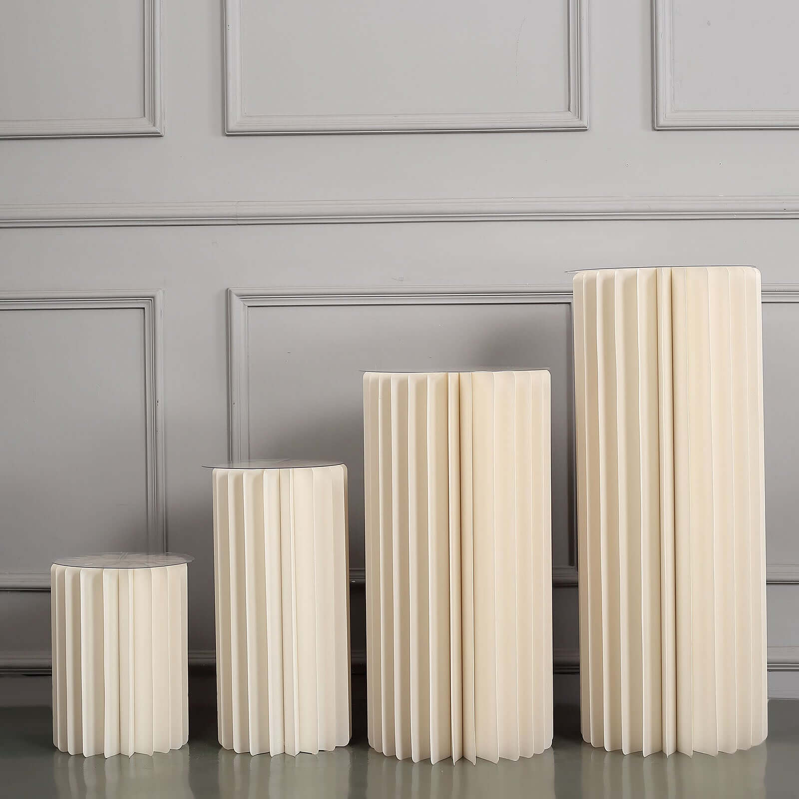 Ivory Cylinder Pillar Pedestal Stand, Display Column Stand With Top Plate 24