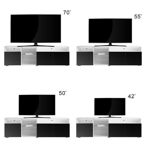 78'' High Gloss RGB LED TV Stand with Left 3-Tier Glass ShelfandCabinet