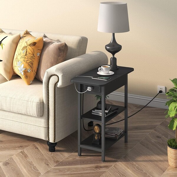 coffee Table，Flip Top Side Table with USB Ports and Outlets Black