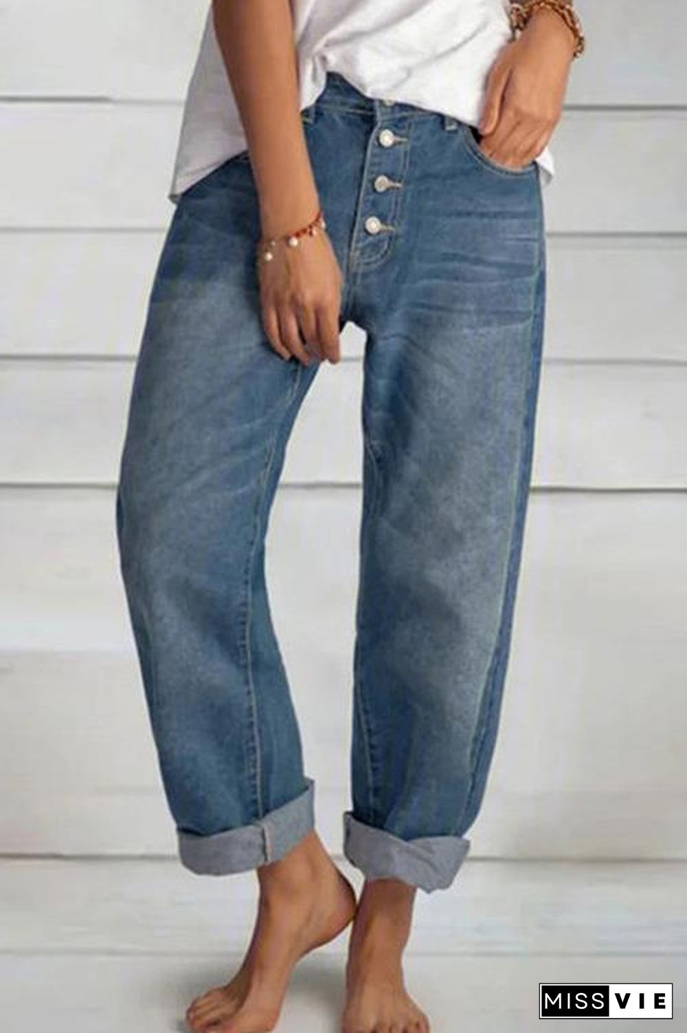 Button Loose Leg Jeans