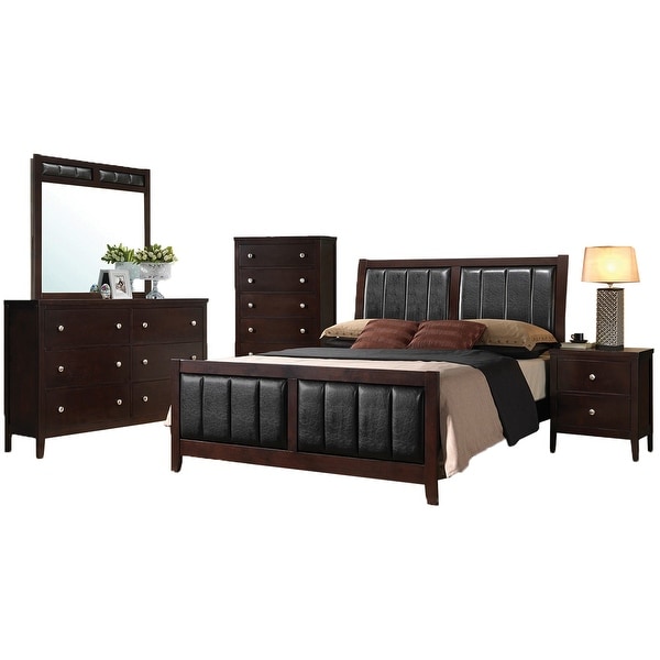 Twin Leatherette Upholstered Bedroom Set in Cappuccino and Black - - 36135669