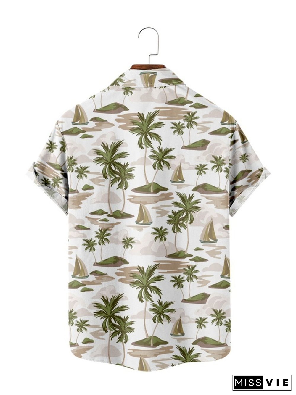 Men's summer short-sleeved shirt casual beach green coconut tree vacation men's shirt S-4XL