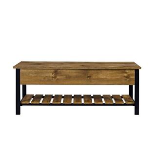 Walker Edison Furniture Company 48 in. Barnwood Open-Top Storage Bench with Shoe Shelf HD48PCSBBW