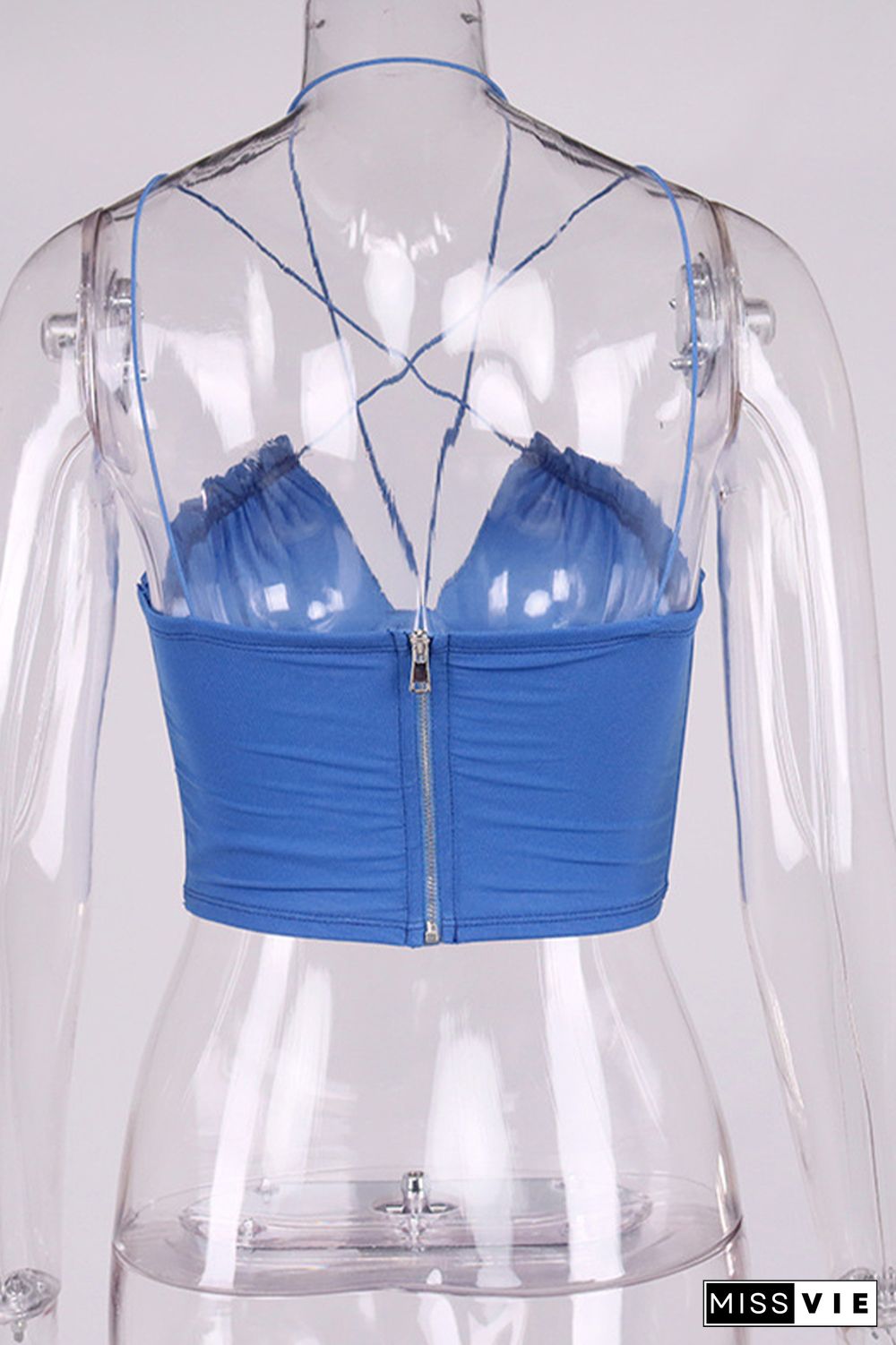 Mesh Cross Strap Pleated Camisole Short Vest Top Wholesale