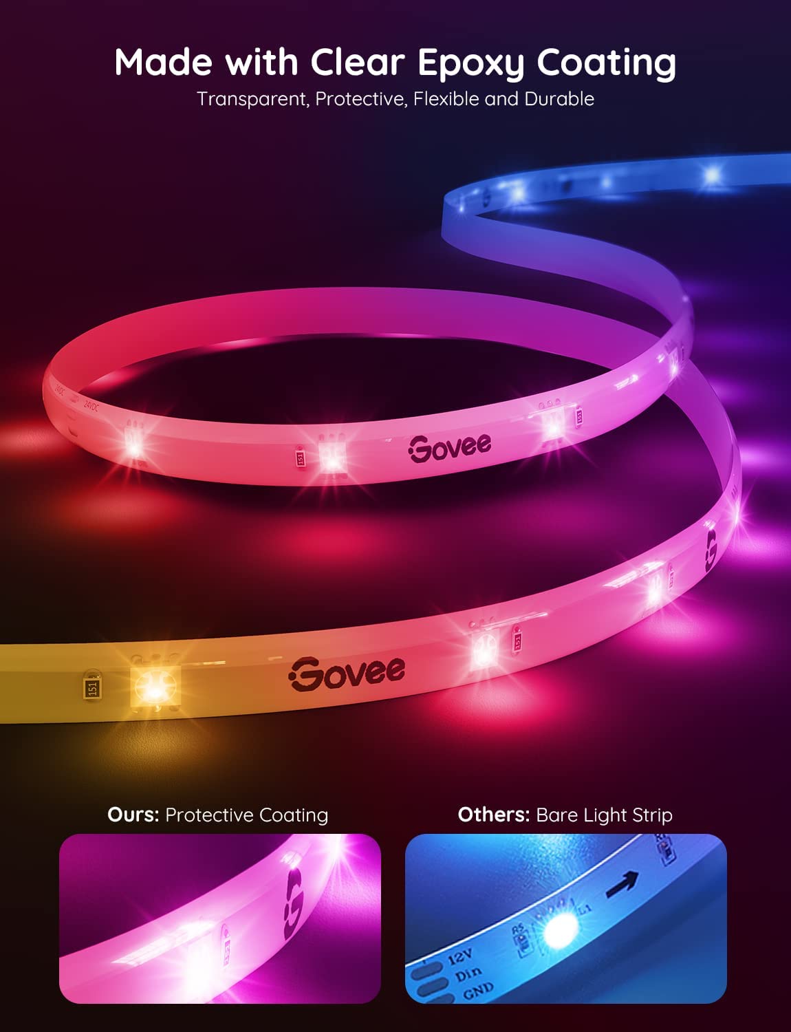 Govee 65.6ft RGBIC LED Strip Lights for Bedroom， Smart LED Strip Lights Alexa Compatible， DIY Multiple Colors on One Line， Color Changing LED Lights Music Sync， WiFi App Control， 2 Rolls of 32.8ft