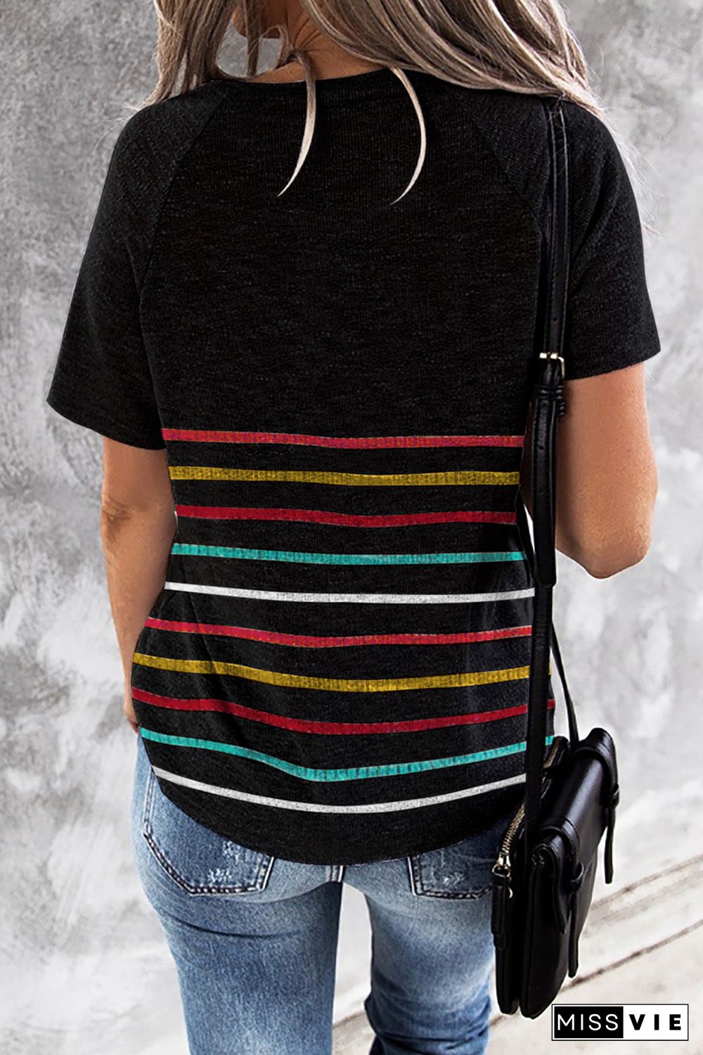 Black Colorful Striped Tee