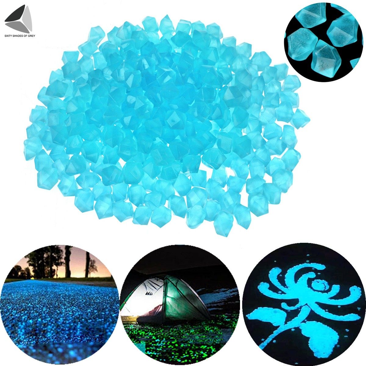 Sixtyshades 300 Pcs Fish Tank Luminous Rocks Glow in the Dark Luminous Gravel Stones for Garden Walkways Landscaping Decor (Blue)