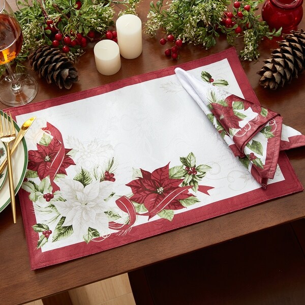 Clarette Poinsettia Holiday Fabric Placemats，Set of 4