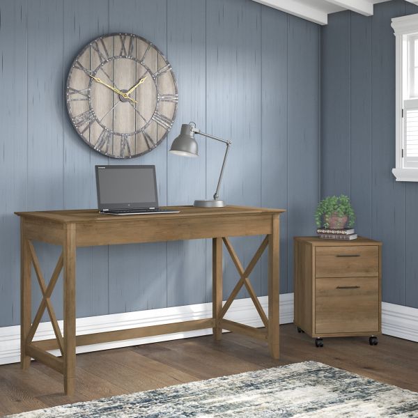 Bush Furniture Key West 48W Writing Desk with 2 Drawer Mobile File Cabinet in Reclaimed Pine