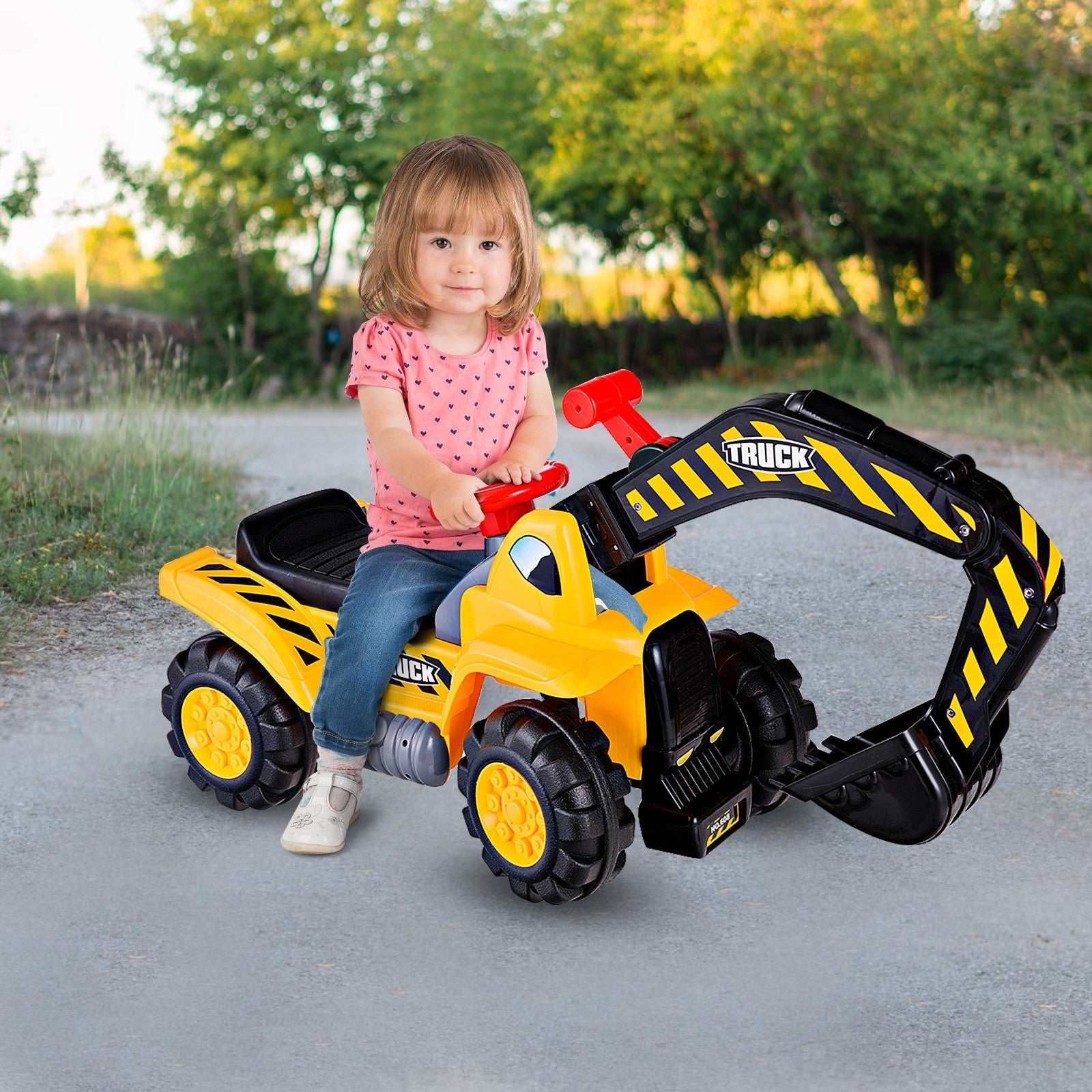 Kids Ride On Construction Excavator, Outdoor Digger Scooper Tractor Toy