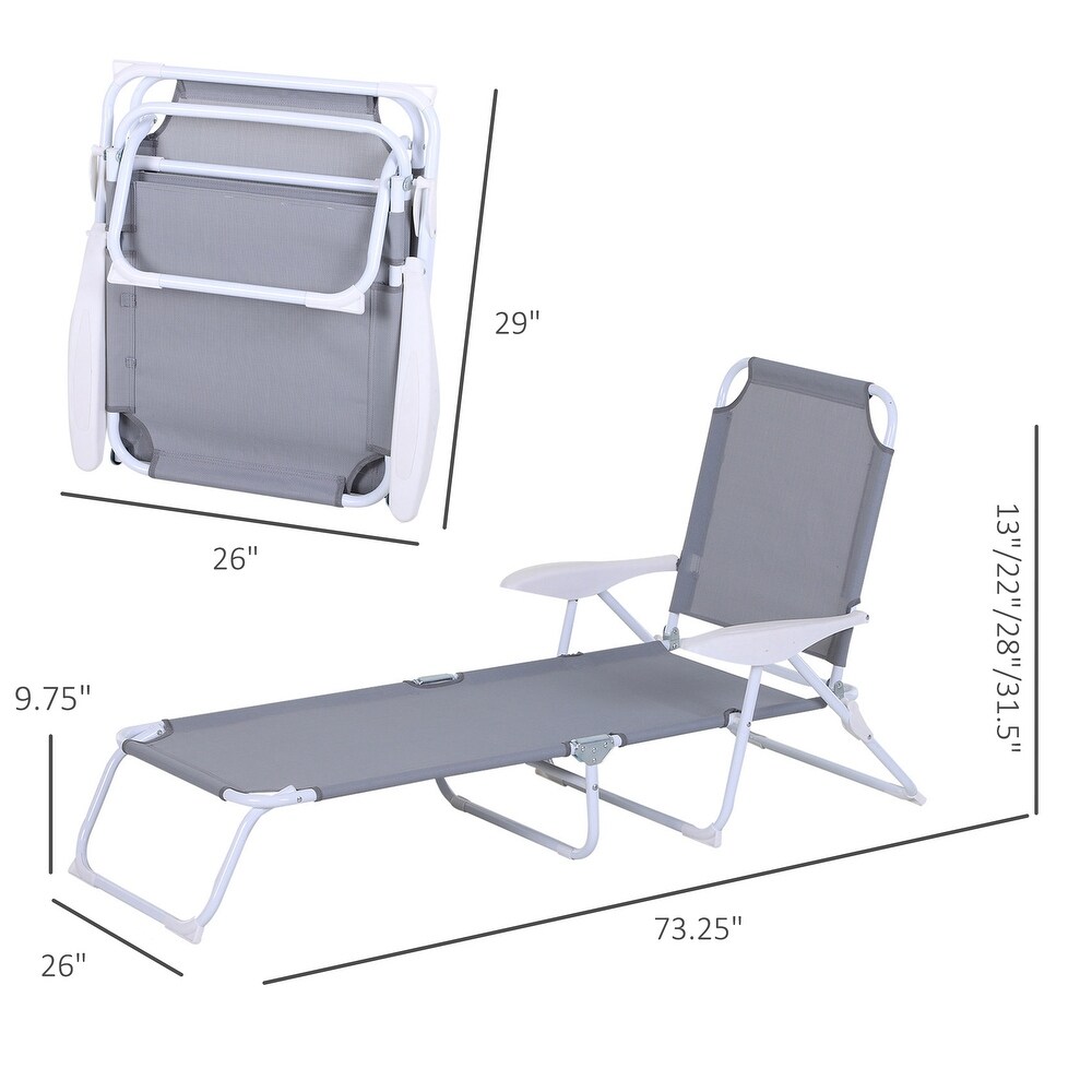 Outsunny Folding Chaise Lounge  Outdoor Sun Tanning Chair  Four Position Reclining Back  Armrests  Iron Frame   Mesh Fabric