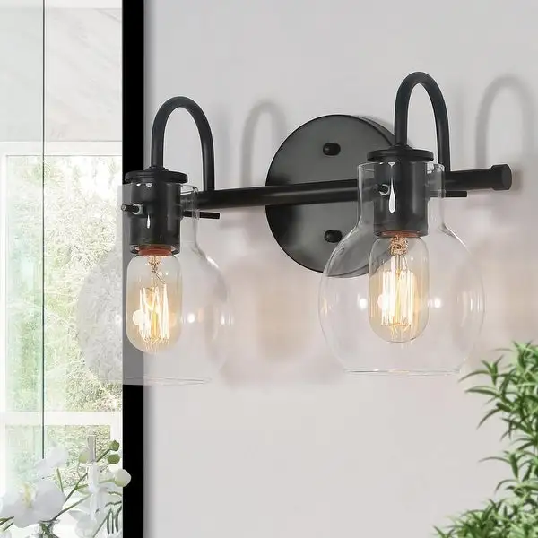 Olia Mid-Century Modern Black Linear Bathroom Vanity Lights Dimmable Clear Glass Wall Sconces