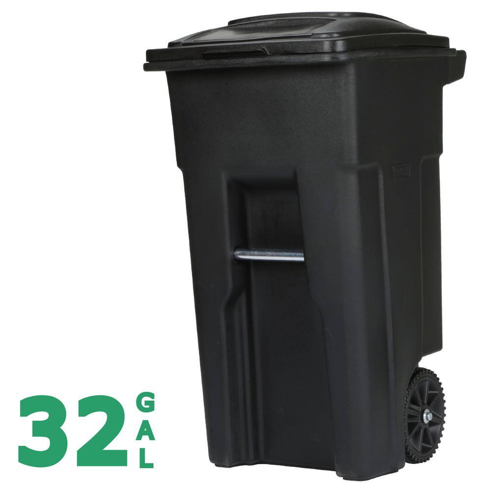 Toter 32 Gallon Black Rolling Outdoor GarbageTrash Can with Wheels and Attached Lid 79232-R2200