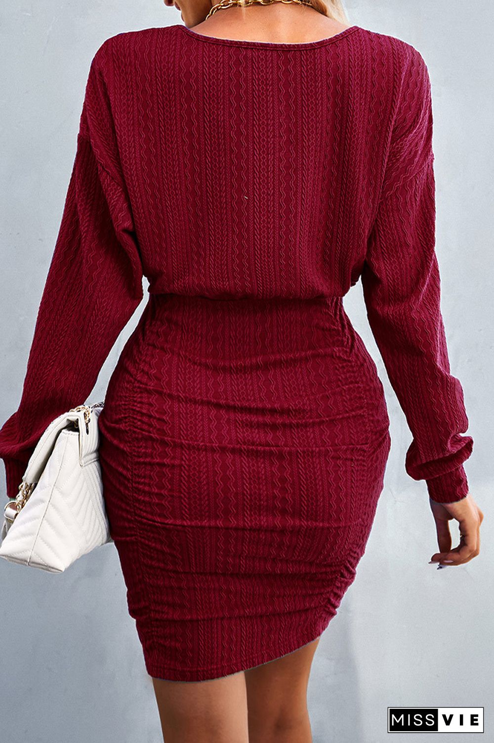 Texture Striped Knit Bodycon Dress