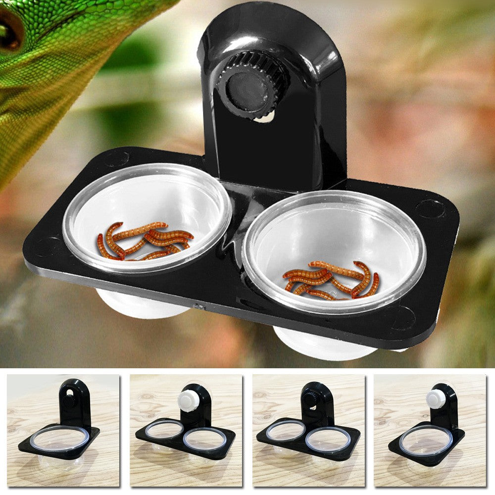 Yannee ABS Reptile Tank Food Water Feeding Bowl Terrarium Pot Breeding Box Holder Dish，Double boxes-Suction cup