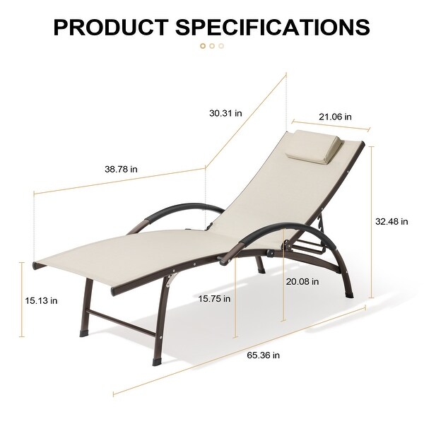 Crestlive Outdoor Adjustable Reclining Chaise Lounge Chair with Arms and Headrest，Aluminum or Steel Frame Options