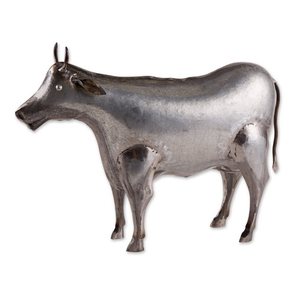 Accent Plus 4506393 Galvanized Cow Sculpture