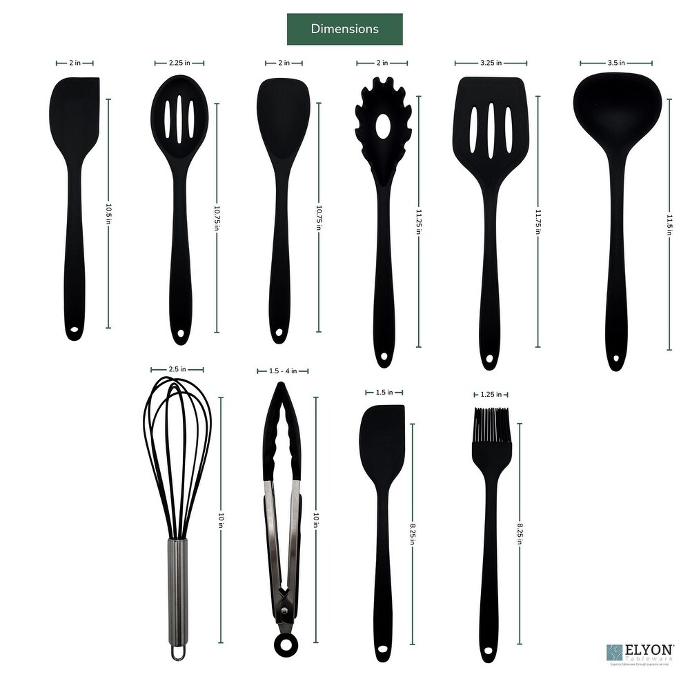 Elyon 10 Piece Silicone Kitchen Cooking Utensils Set   10 Piece