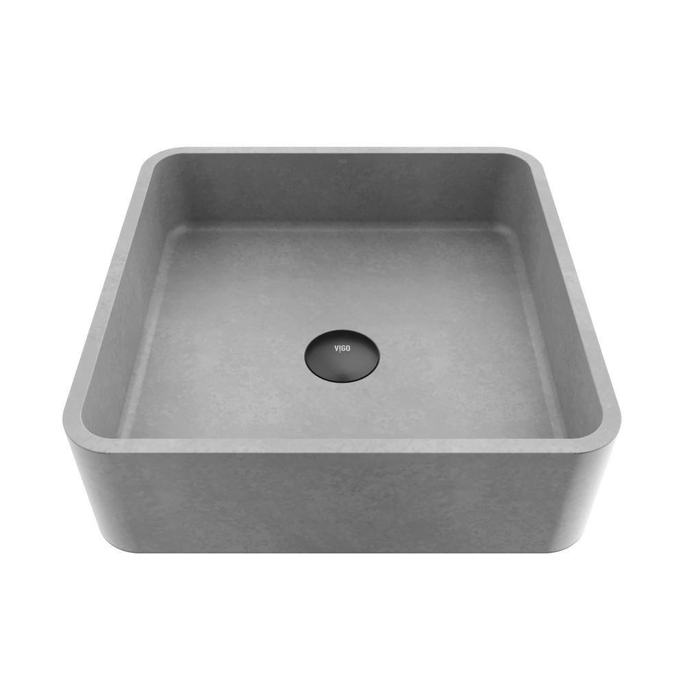 VIGO Navona Gothic Gray Concreto Stone 15 in. L x 15 in. W x 5 in. H Square Vessel Bathroom Sink VG04057