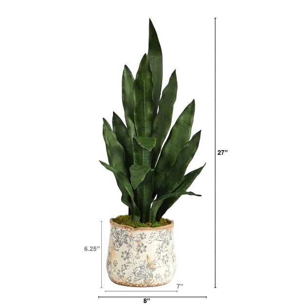 Nearly Natural 27-in Sansevieria Artificial Plant In Decorative Planter