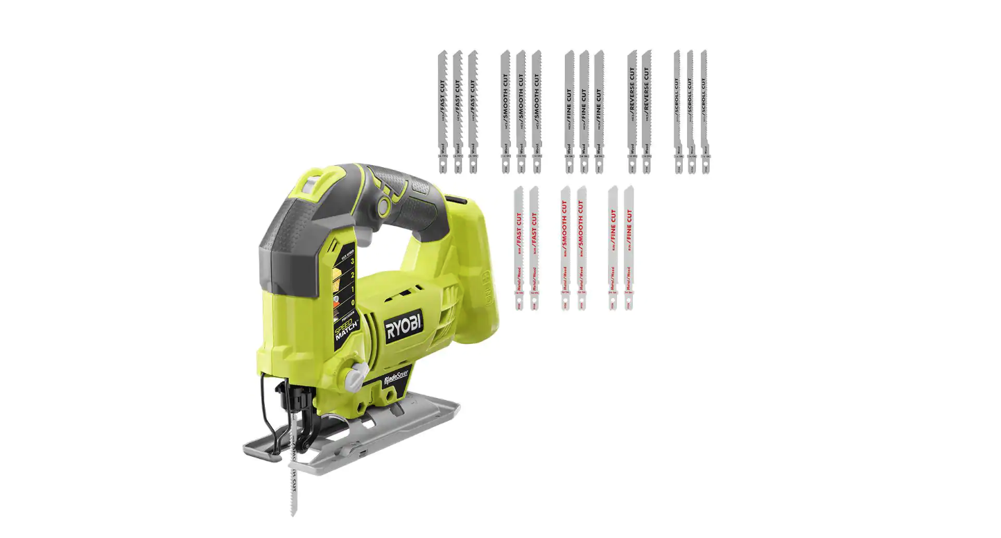 RYOBI P5231-A14AK201 ONE+ 18V Cordless Orbital Jig Saw (Tool Only) with All Purpose Jig Saw Blade Set (20-Piece)