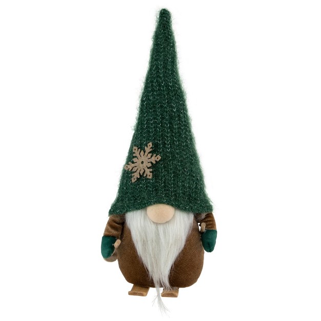 Skiing Gnome With Green Knit Hat Christmas Decoration