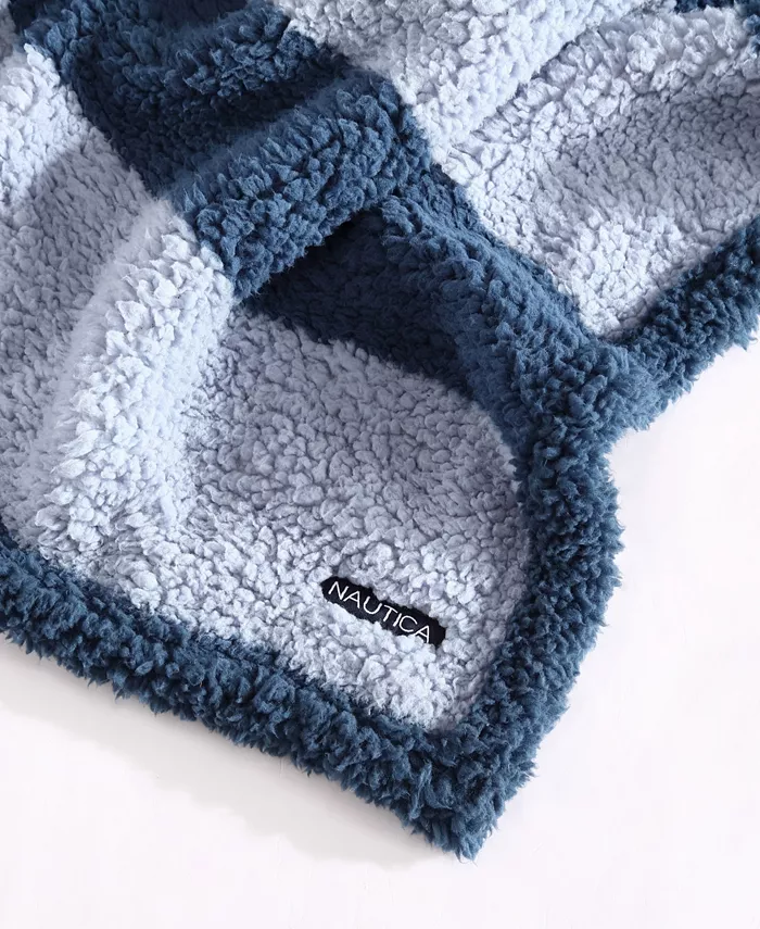 Nautica Lawndale Sherpa Reversible Throw Blanket， 60