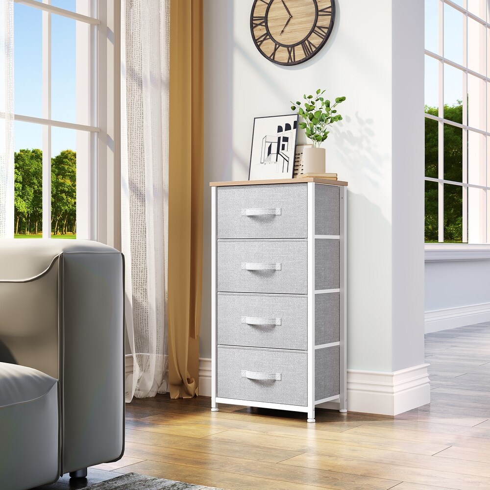 Small Dresser Storage Chest with 4 Drawers  Wood Shelf Top