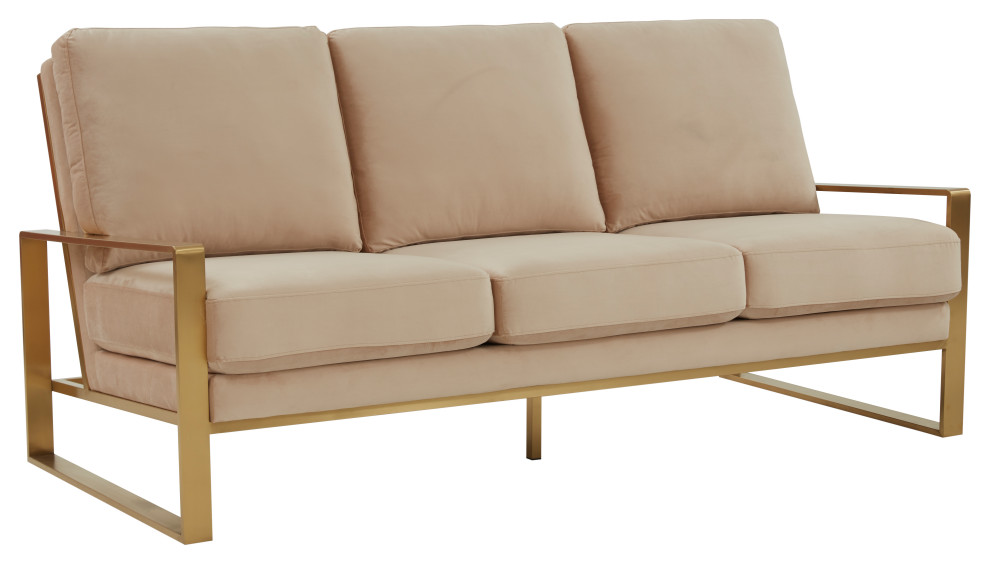 LeisureMod Jefferson Modern Design Velvet Sofa With Gold Frame   Contemporary   Sofas   by LeisureMod  Houzz