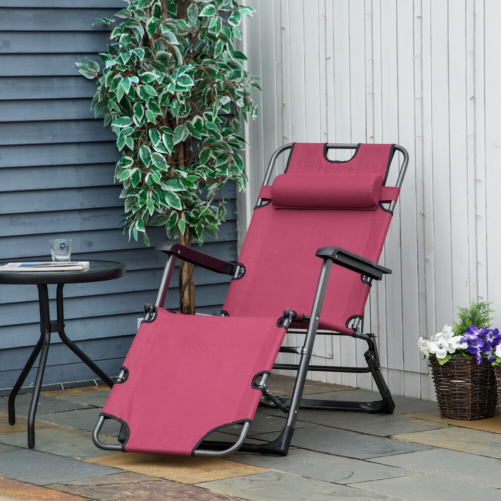 Outsunny 2 in 1 Patio Lounge Chair w/ Pillow  Outdoor Folding Sun Lounger Reclining to 120°/180°  Oxford Fabric