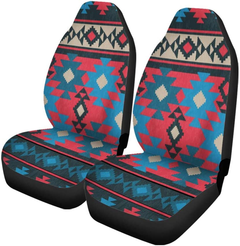 KXMDXA Set of 2 Car Seat Covers Colorful African Carpet Ornamental Red Pattern Oriental Aztec Universal Auto Front Seats Protector Fits for Car，SUV Sedan，Truck