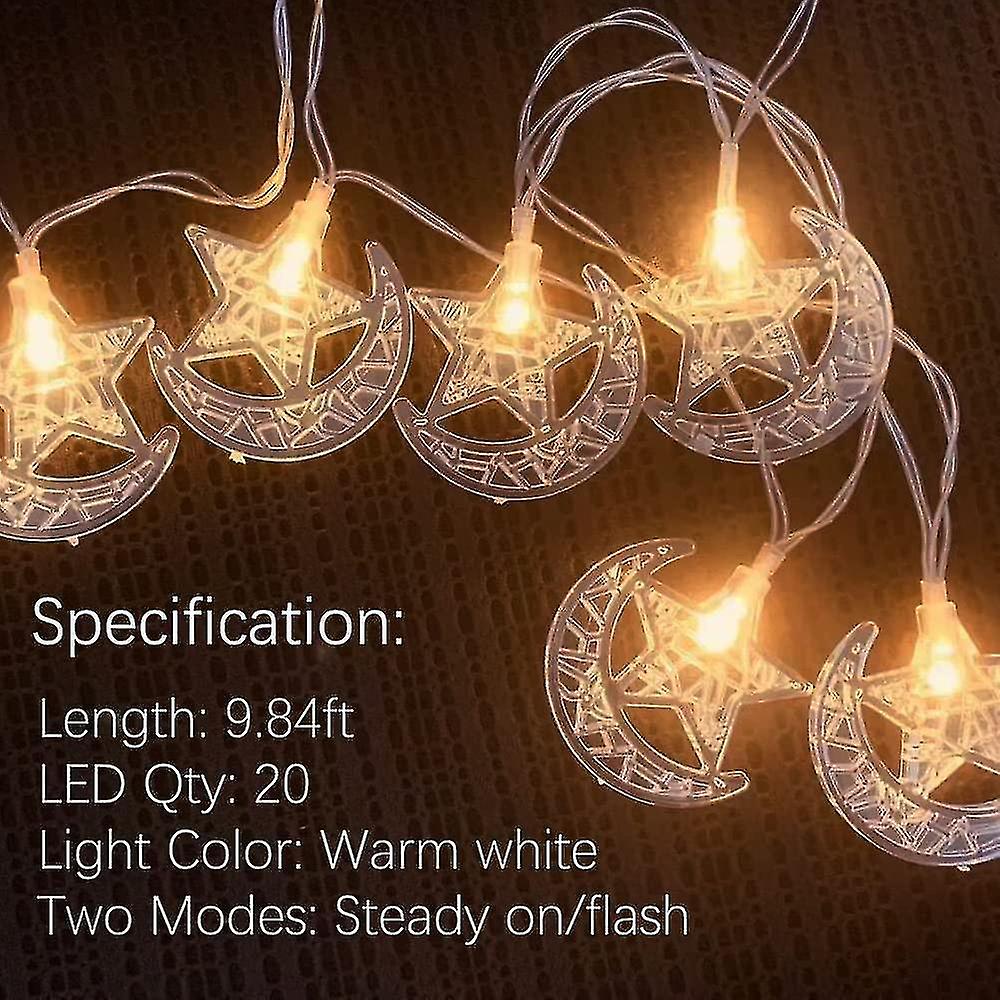 Moon Star Fairy String Lights， 9.84ft 20 Led Star Moon Decorative Lights For Home Garden Indoor Outd