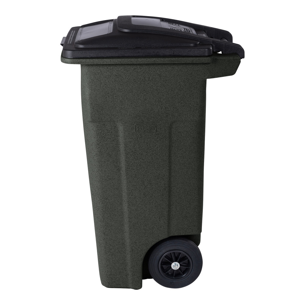 Toter 32 Gallon Greenstone Trash Can with Quiet Wheels and Attached Lid ;