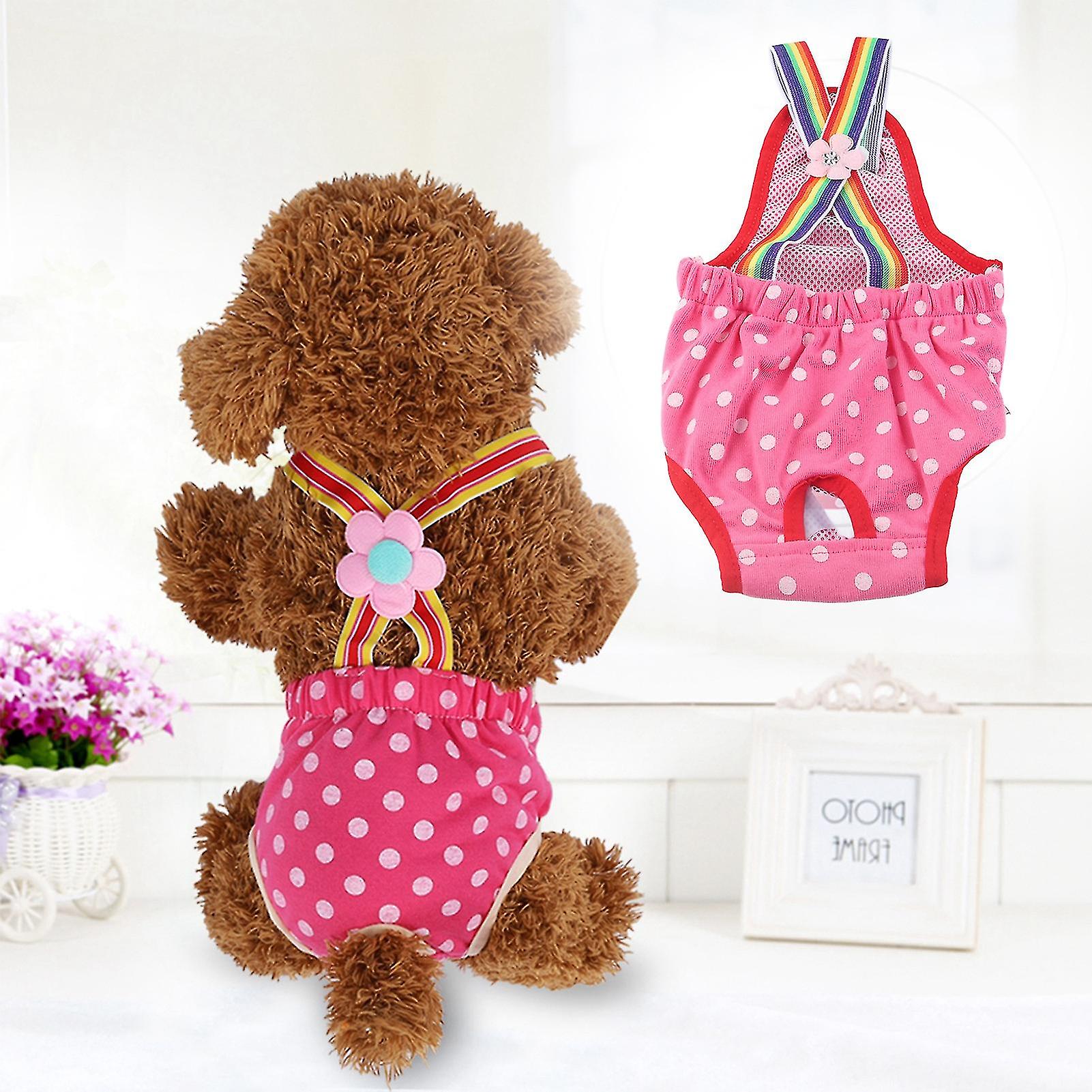 Female Dog Diaper Menstrual Suspender Underwear Cotton Reusable Washable Pants Rose Red XL