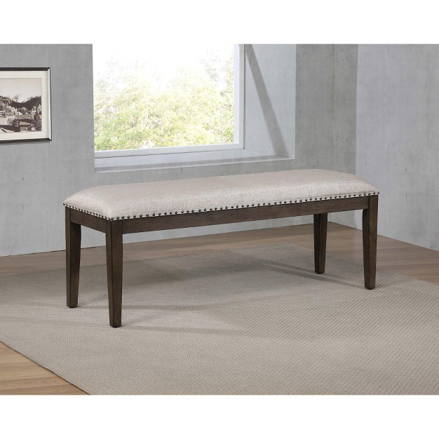 Besthom Cali Gray And Brown Dining Bench With Upholstered Seat And Nailheads 19 In X 50 In X 16 In