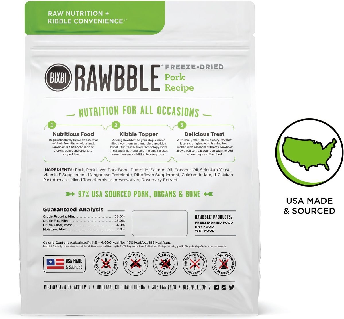 BIXBI Rawbble Pork Recipe Grain-Free  Freeze-Dried Dog Food