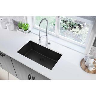 Elkay Quartz Classic Undermount Composite 33 in. Single Bowl Kitchen Sink in Black with Drain and Bottom Grid VBTHD7