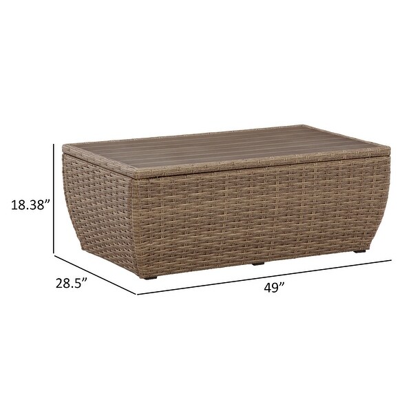 Julia 49 Inch Outdoor Coffee Table，Rectangular，Resin Wicker，Beige Brown