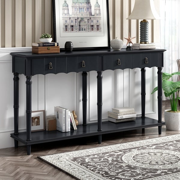 Country Console Table for Hallway Living Room Bedroom with 4 Front Facing Storage Drawers and 1 Shelf - 63