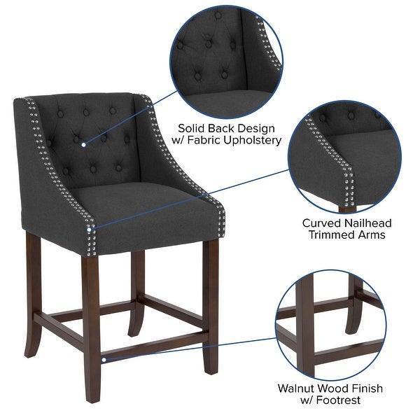 Transitional Tufted Upholstered/Walnut Finish Counter Stool (Set of 2)