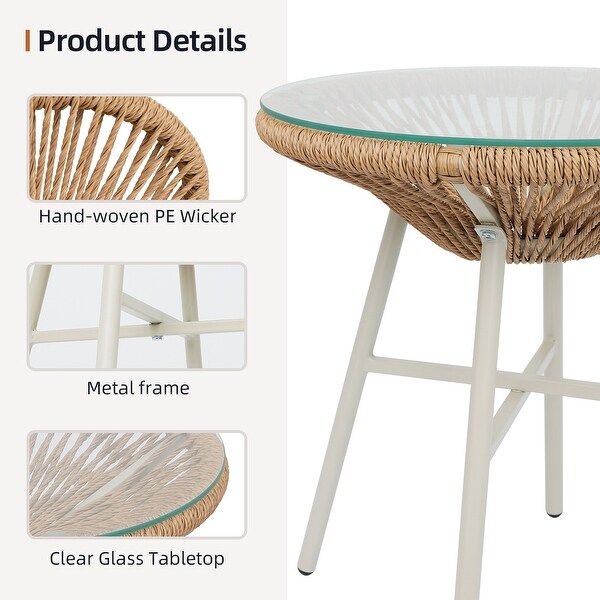 Patio Watcher Outdoor PE Rattan Side Table with 5mm Tempered Glass Top