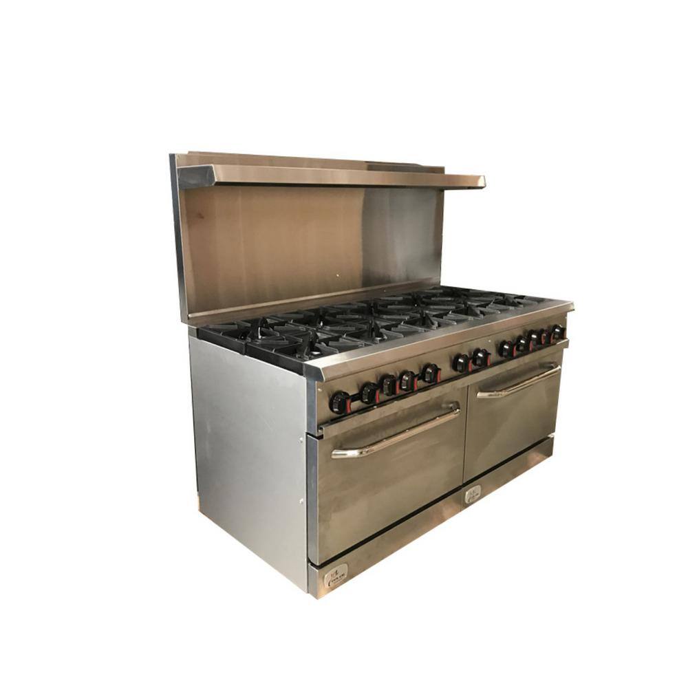 Cooler Depot 60 in. W 10 Burner Freestanding Commercial Double Oven Gas Range in. Stainless Steel DXXCD-R10