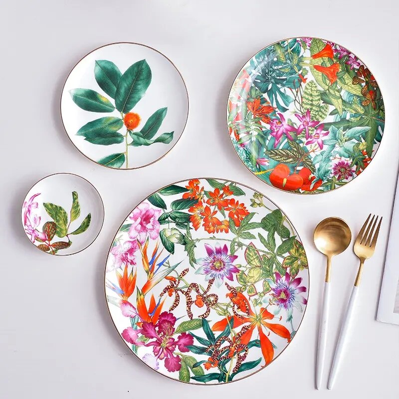 51 pieces high quality rainforest leaves ceramic tableware set