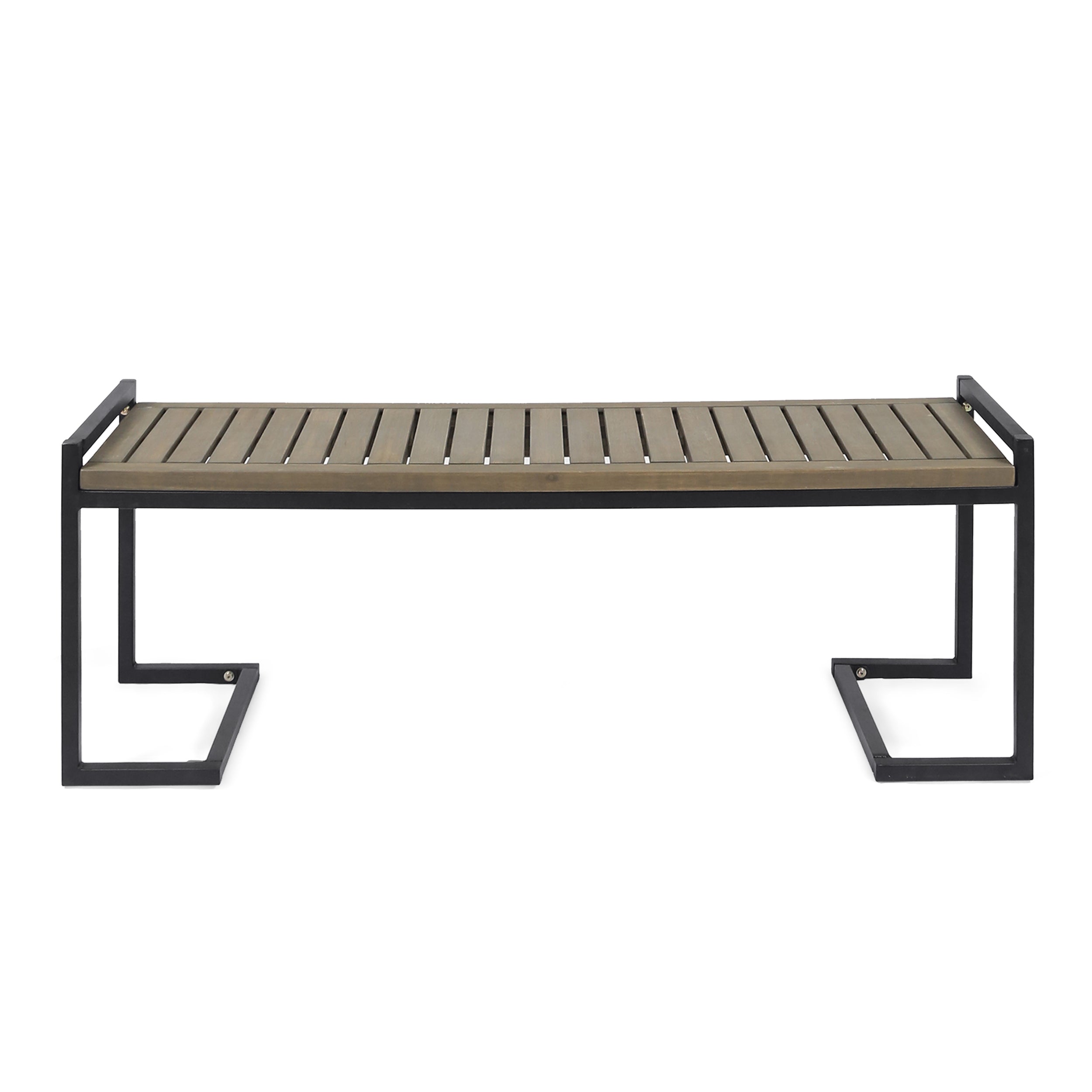 Noel Outdoor Industrial Acacia Wood and Iron Bench