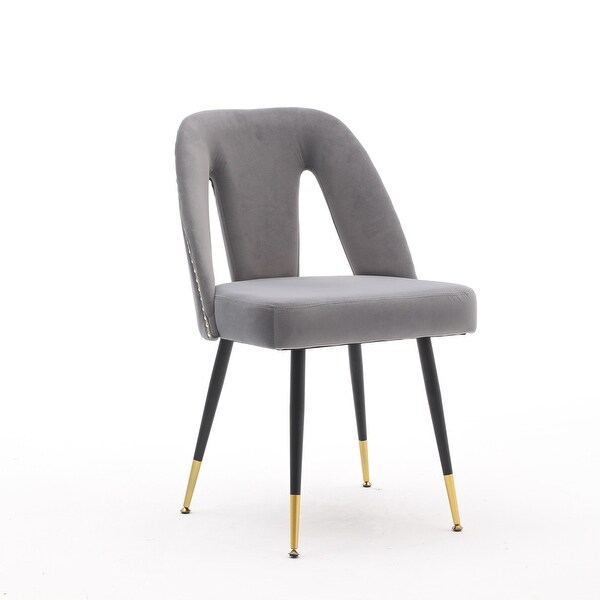 Modern | Contemporary Velvet Upholstered Dining Chair with Nailheads and Gold Tipped Black Metal Legs