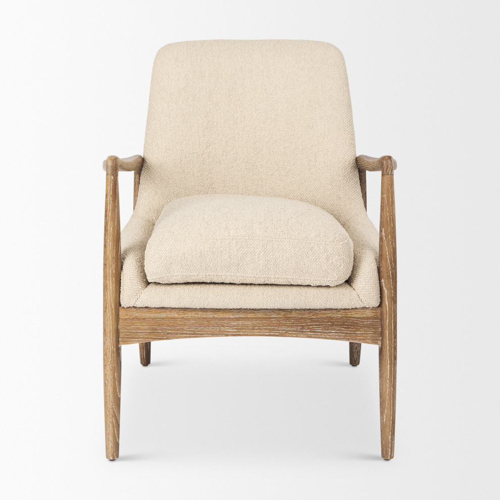 Westan Cream Boucle Fabric w/ Light Brown Solid Wood Accent Chair   Midcentury   Armchairs And Accent Chairs   by Mercana  Houzz