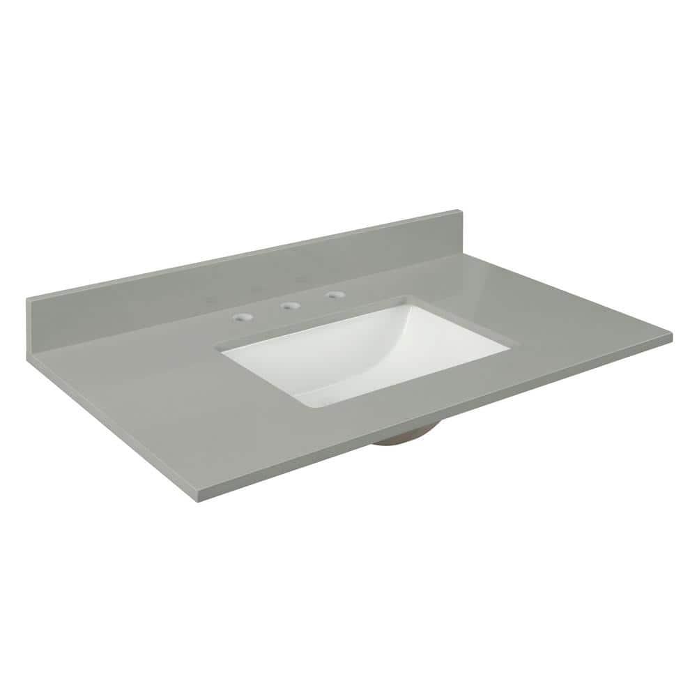 Home Decorators Collection 37 in W x 22 in D x 075 in H Quartz Vanity Top in Earth Gray with White Basin