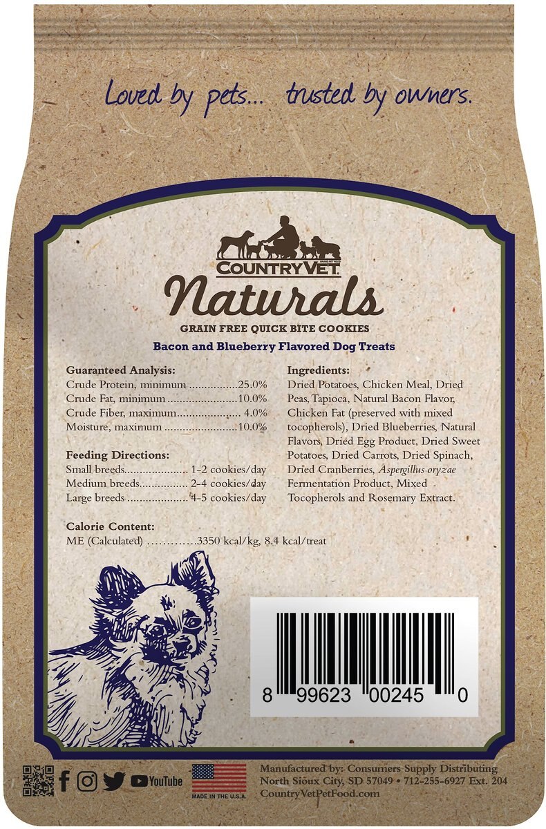 Country Vet Naturals Grain-Free Quick Bite Cookies Bacon and Blueberry Flavored Dog Treats