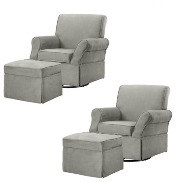 Home Square 2 Piece Swivel Nursery Glider and Ottoman Set in Gray   Transitional   Gliders   by Homesquare  Houzz