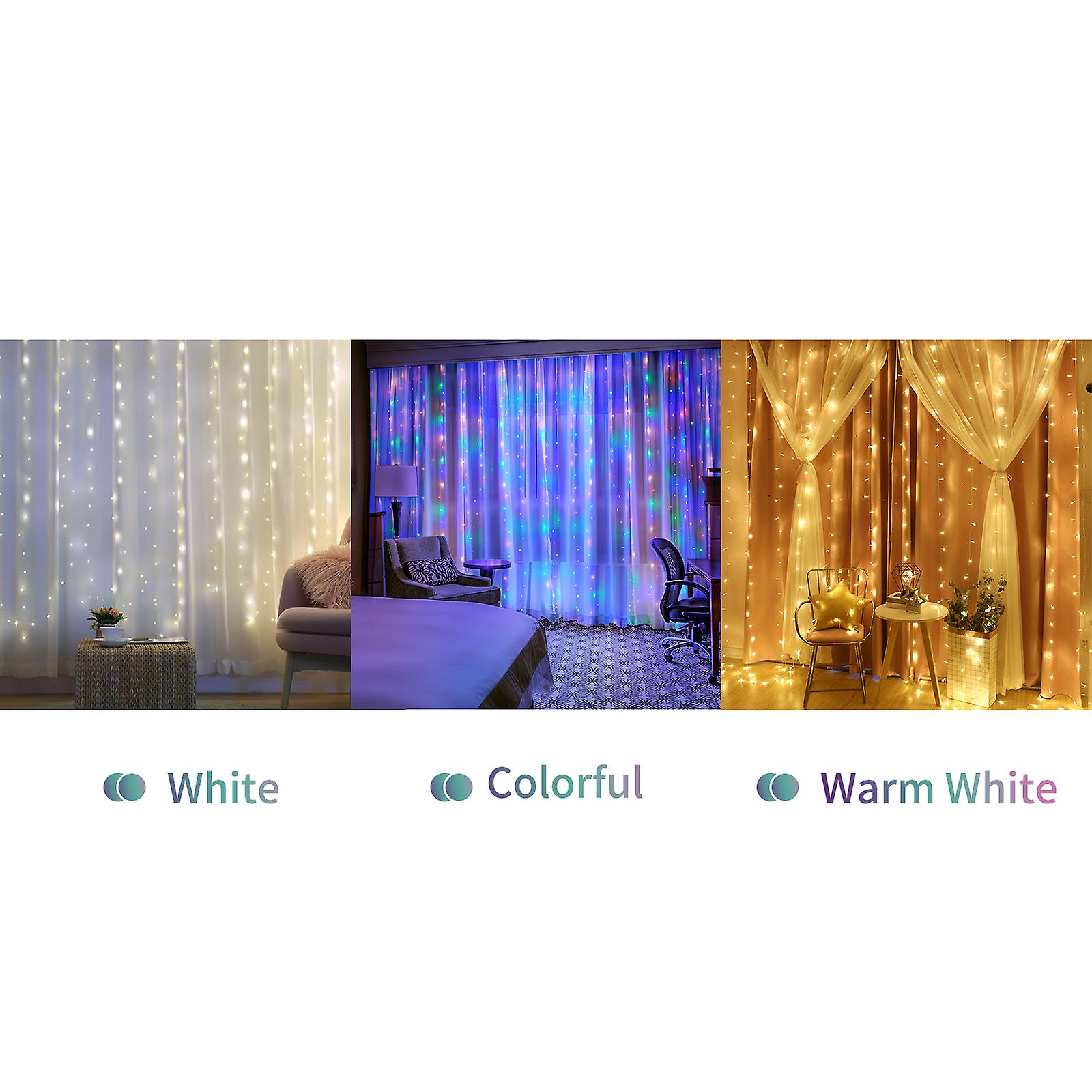 10 X 10ft 300leds Curtain String Lights Curtain Fairy Lights Christmas Decorative Hanging Lights Copper Wire Waterfall Lights With 8 Modes Remote Cont